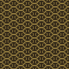 Stylish background pattern with simple gold ornaments on black background, wallpaper. Seamless pattern, texture. Vector image