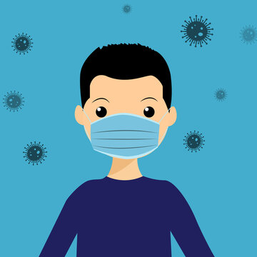 Young man wearing mask to protect from COVID-19 and other infections.