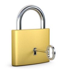 Naklejka premium Golden lock with keys. 3d illustration. 