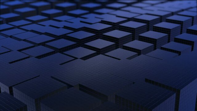 Many blue cubes moving in a wave in a single field.