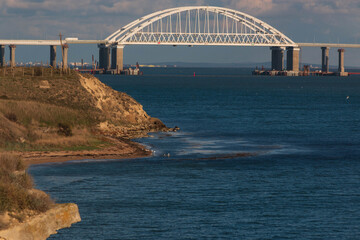 Obraz premium view of the white Crimean bridge