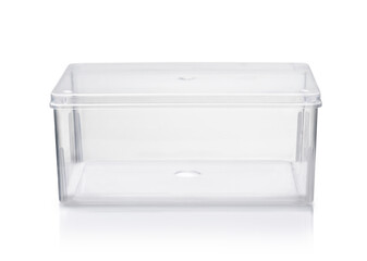 Front view of empty transparent plastic box