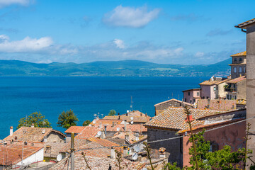 Obraz premium Scenic sight in Anguillara Sabazia on a sunny summer morning, Rome Province, Lazio, Italy.