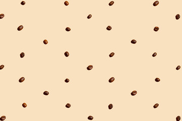 Coffee beans organized and forming a texture over pastel background. Flat lay photo.