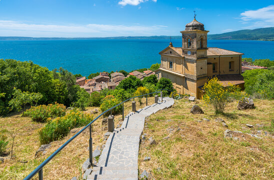 Beautiful panoramic view in Trevignano Romano, overlooking the Bracciano Lake. Rome Province, Lazio, Italy.