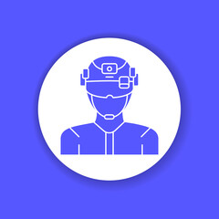 Augmented reality in military color glyph icon. Man in VR helmet
