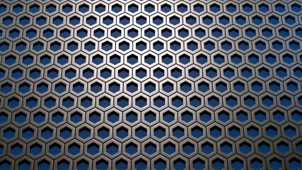 3d render of metallic hexagon hole background for graphical design 
