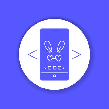 Digital face application color glyph icon. Photo filter bunny ears
