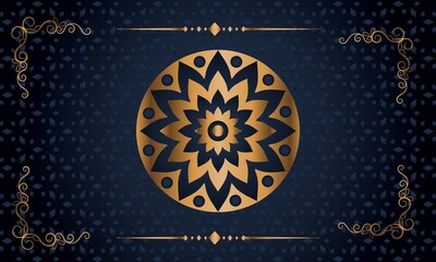 Luxury background with gold islamic arabesque mandala ornament on dark surface