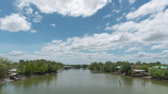 Take time-lapse photos With rivers and canals Clouds in the sky Beautiful moving place, Bang Tabun Subdistrict, Ban Laem District Phetchaburi Province, Thailand 2021-05-23