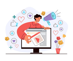 Viral marketing referral program strategy internet online communicating and promoting concept. Vector flat cartoon modern style graphic illustration