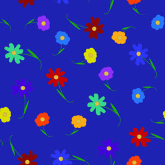 Obraz na płótnie Canvas Floral seamless pattern with bright shades on a purple background. Spring bloom elements. For textiles, wallpapers, backgrounds and postcards.