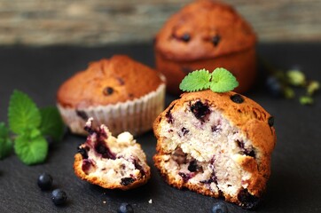 cutaway  blueberry muffin, homemade baking