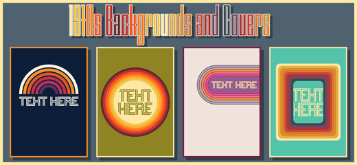 1970s Backgrounds and Covers Template Set, Vintage Color and Shapes