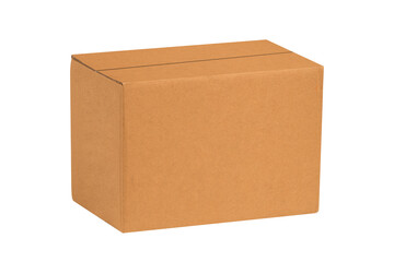 Kraft cardboard box isolated on white background. Box mockup design..