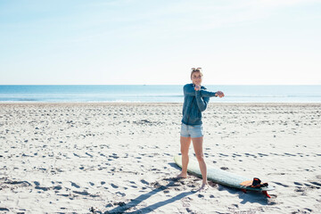 Young girl on the beach. Vacation concept.