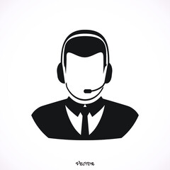 Call center operator with headset web icon design. Call center avatar set. Client services and communication, customer support, phone assistance, information, solutions. Vector