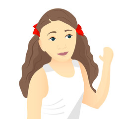 the girl raised her hand, the girl waves her hand