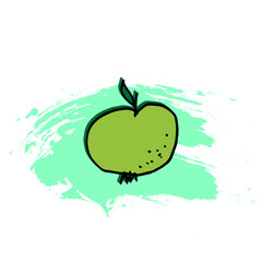 apple with dots and leaves on color spot background brush stroke vector pattern