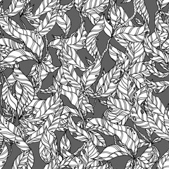 leaves on wooden twigs vector seamless pattern white