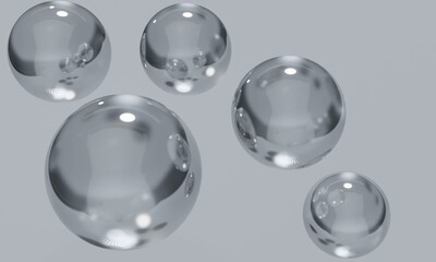 Glass balls bubbles on a gray background. Illustration.
