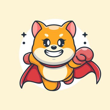 Cute super hero shiba inu dog flying cartoon