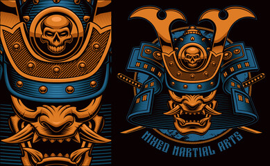 Colorful vector illustration of a Samurai mask, this design can be used as a t-shirt design