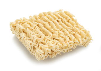 Instant pasta isolated on white. Pasta made from wheat. The entire image is sharpness.