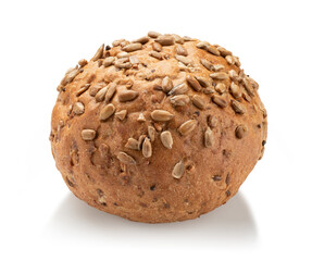 bun with sunflower seeds isolated on white. The entire image is sharpness.