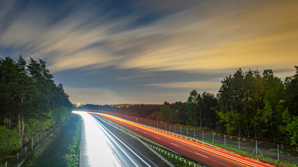 lights of moving cars at night. long exposure