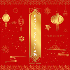 Naklejka premium Traditional chinese vector greeting card. Oriental background.