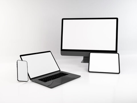 Realistic Mockup Of Multiple Responsive Devices 3D Illustration