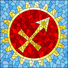 Illustration in the style of a stained glass window with an illustration of the steam punk sign of the horoscope  Sagittarius