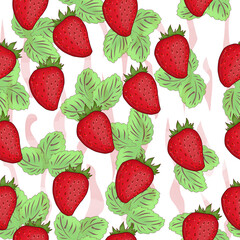 realistic pattern illustration with leaves and strawberries