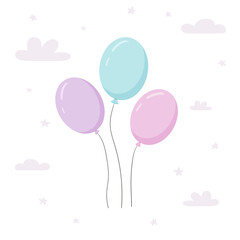 Vector illustration of balloons in pastel, minimalistic colors. Children's illustration for the poster.