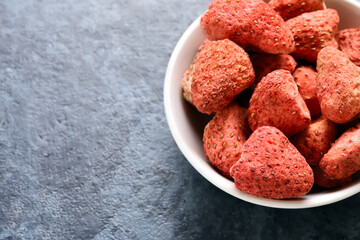 Dried strawberries in bowl
