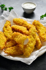 Crispy fried breaded chicken breast strips
