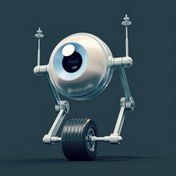 Wi-fi eye unicycle robot character design, reflecting technology, security, surveillance and vigilance.
