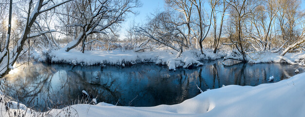 Forest river during winter time