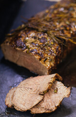 roast beef with herbs slices