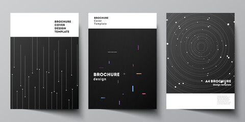 Vector layout of A4 format cover mockups design templates for brochure, flyer layout, booklet, cover design, book design, brochure cover. Tech science future background, space astronomy concept.