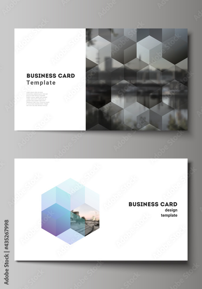 Poster vector layout of two creative business cards design templates, horizontal template vector design wit