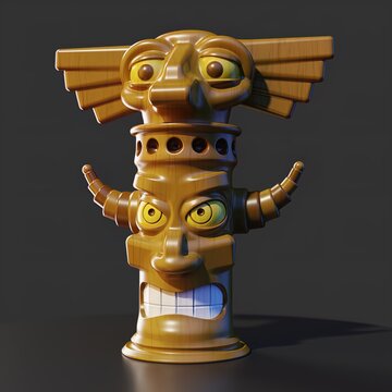 Whimsical cartoon-style 3D tiki totem character design.