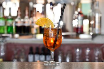 Classic italian aperol spritz cocktail in the glass