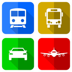 Transportation concept vector icons, set of train, bus, car and airplane symbols in eps 10.