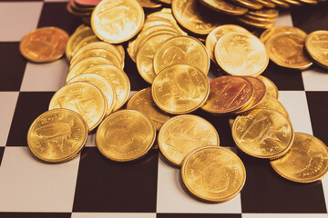 Gold coins stacks is representing riches and wealth management. Coin stack growing and find out the way to get a return on investment. Finance and money exchange investment as concept.