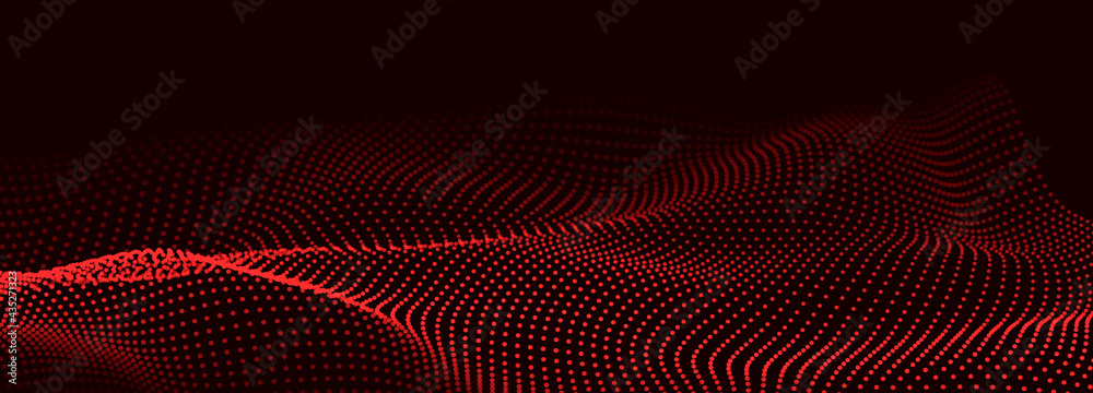 Poster Abstract digital wave of particles. Futuristic point wave. Technology background vector. Vector illustration