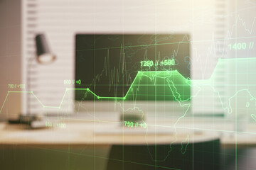 Multi exposure of abstract graphic data spreadsheet sketch on modern computer background, analytics and analysis concept