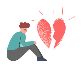 Teenage Boy with Broken Heart, Depressed Male Person Having Relationship Problems Cartoon Vector Illustration