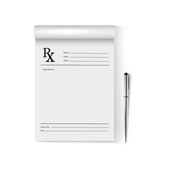 Realistic set of blank medical prescription form isolated on white background. - obrazy, fototapety, plakaty